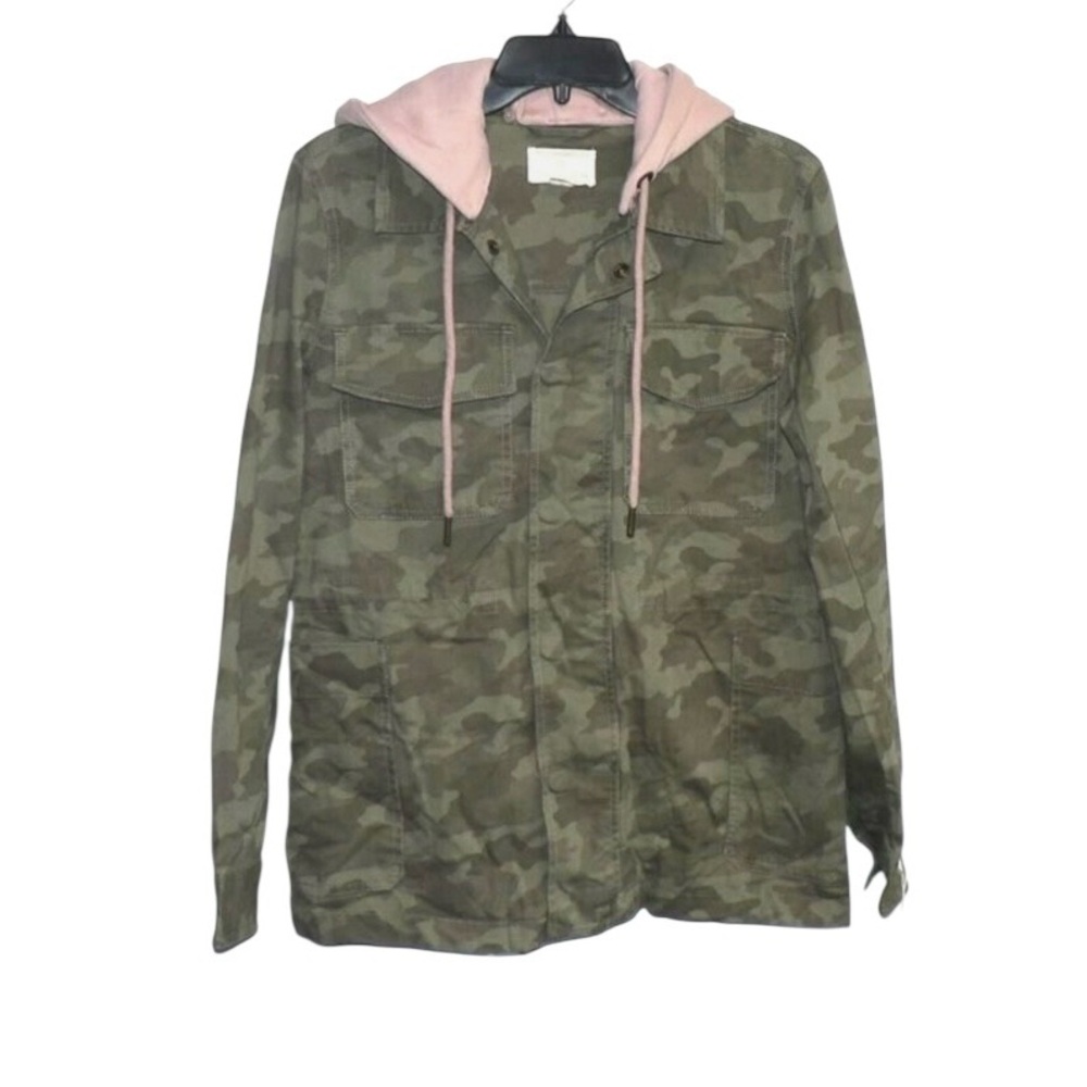 Caslon Women's Hooded Utility Jacket in Olive Lichen Mid Camo Size M